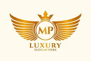 Luxury royal wing Letter MP crest Gold color Logo vector, Victory logo, crest logo, wing logo, vector logo template.