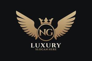 Luxury royal wing Letter NG crest Gold color Logo vector, Victory logo, crest logo, wing logo, vector logo template.