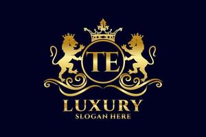 Initial TE Letter Lion Royal Luxury Logo template in vector art for luxurious branding projects and other vector illustration.