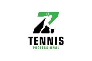 Letter Z with Tennis player silhouette Logo Design. Vector Design Template Elements for Sport Team or Corporate Identity.