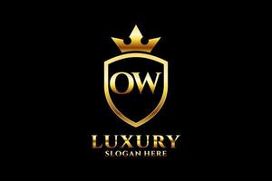 initial OW elegant luxury monogram logo or badge template with scrolls and royal crown - perfect for luxurious branding projects vector