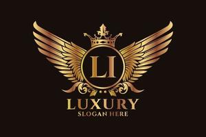 Luxury royal wing Letter LI crest Gold color Logo vector, Victory logo, crest logo, wing logo, vector logo template.