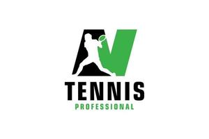 Letter N with Tennis player silhouette Logo Design. Vector Design Template Elements for Sport Team or Corporate Identity.