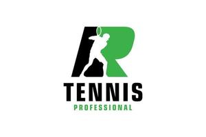 Letter R with Tennis player silhouette Logo Design. Vector Design Template Elements for Sport Team or Corporate Identity.