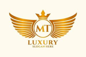 Luxury royal wing Letter MT crest Gold color Logo vector, Victory logo, crest logo, wing logo, vector logo template.