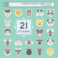 Sticker line cut Set Animal Head. related to Animal Head symbol. simple design editable. simple illustration. cute. education vector