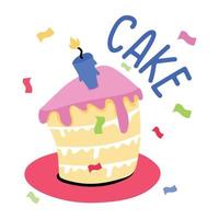 An editable flat sticker of birthday cake vector