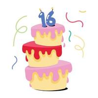 An editable flat sticker of birthday cake vector