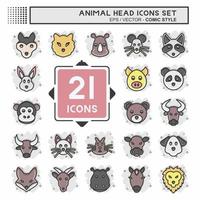 Icon Set Animal Head. related to Animal Head symbol. Comic Style. simple design editable. simple illustration. cute. education vector