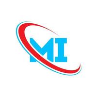 MI logo. MI design. Blue and red MI letter. MI letter logo design. Initial letter MI linked circle uppercase monogram logo. vector