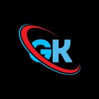 logotipo de g.k. diseño g.k. letra gk azul y roja. diseño del logotipo de la letra gk. letra inicial gk círculo vinculado logotipo de monograma en mayúsculas. vector