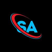 SA logo. SA design. Blue and red SA letter. SA letter logo design. Initial letter SA linked circle uppercase monogram logo. vector