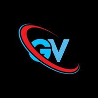 GV logo. GV design. Blue and red GV letter. GV letter logo design. Initial letter GV linked circle uppercase monogram logo. vector