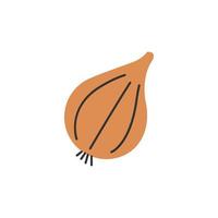 Doodle onion with stripes and root. Vector clipart.