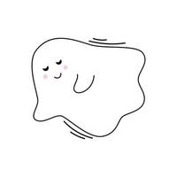 Vector with cute smiling ghost. Flying spirit in flat design. Outline phantom on white background. Doodle ghost. Halloween.