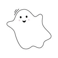 Vector with cute smiling ghost. Happy flying spirit in flat design. Outline phantom on white background. Doodle ghost. Halloween.