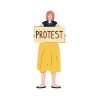 Vector illustration with protesting woman. Girl with protest placard. Protest. Woman holding a poster.