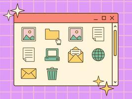 Vector retro file explorer. Nostalgic UI. Retro vaporwave computer interface. Cute folder.