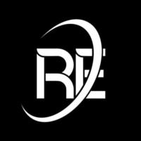 RE logo. R E design. White RE letter. RE letter logo design. Initial letter RE linked circle uppercase monogram logo. vector