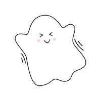 Vector with cute smiling ghost. Happy flying spirit in flat design. Funny outline phantom on white background. Doodle ghost. Halloween.