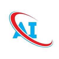 AI logo. AI design. Blue and red AI letter. AI letter logo design. Initial letter AI linked circle uppercase monogram logo. vector