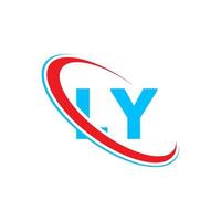 LY logo. LY design. Blue and red LY letter. LY letter logo design. Initial letter LY linked circle uppercase monogram logo. vector