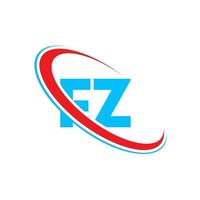 FZ logo. FZ design. Blue and red FZ letter. FZ letter logo design. Initial letter FZ linked circle uppercase monogram logo. vector