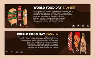 banner del día mundial de la alimentación con ilustración de personaje de dibujos animados de alimentos vector