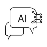 Chat messenger robot powered by artificial intelligence simple line drawing icon. Simple line icon drawing for Computer and AI technology concept design vector