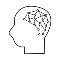 Robot brain artificial intelligent neuron network. Simple line icon drawing for robotic and AI technology concept design vector