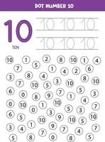 Dot or color all numbers 10. Educational game. vector