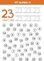 Find and dot number 23. Math game for kids. vector