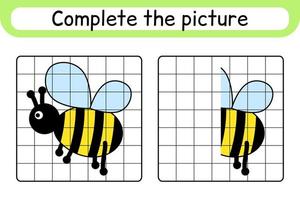 completa la imagen de la abeja. copiar la imagen y el color. terminar la imagen. libro de colorear. juego educativo de ejercicios de dibujo para niños vector