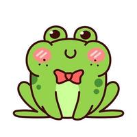 Kawaii frog with bow tie. Cute character vector isolated on white background.