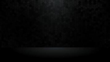 Black studio room with hexagon texture backdrop with top spotlight. vector