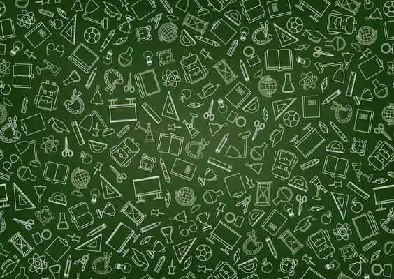 School education icons seamless pattern. Education symbols sketch backdrop with school supplies. Back to school icons doodle line art notebook background.