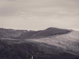 A black and white mountain photo