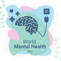 conmemorando el día mundial de la salud mental, con el concepto de un cerebro cansado cargando energía con efectos positivos y amorosos vector