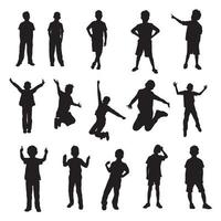 Boy silhouettes set in different movements, Collection of kids silhouette in different poses. vector