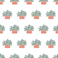 seamless pattern with beautiful houseplants. Flat cartoon vector illustration.