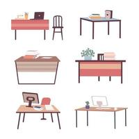 conjunto de mesas de oficina y mesas de estudio. vector
