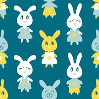 Cute bunny seamless pattern with stars and moon. vector