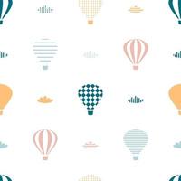 Seamless pattern with balloons and clouds fly in the sky. vector