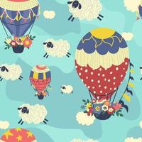 Balloon and sheep clouds. seamless pattern. children's print vector