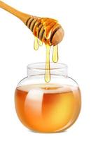 Honey dripping isolated on a white background, Dripped honey, Honey dipper photo