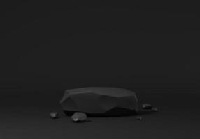 Abstract black rock podium, Product display podium in black background, 3d rendering studio with free form, Cosmetic product minimal scene with platform, Stand to show products background photo