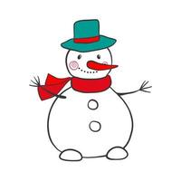 Hand drawn Snowman isolated on white background. Cartoon style. Winter symbol. Christmas concept. Vector illustration.