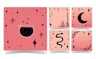Halloween black and pink color background collection. memo template. minimal vector