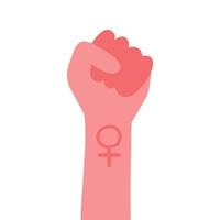 Vector illustration in a simple flat linear style - the concept of a girl's strength - a gesture of a woman's hand in a fist