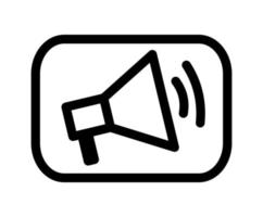 Speaker monoline vector logo icon air raid alert. Sign megaphone loudspeaker with voice recording or siren. Symbol attribute for organizers and leading mass events